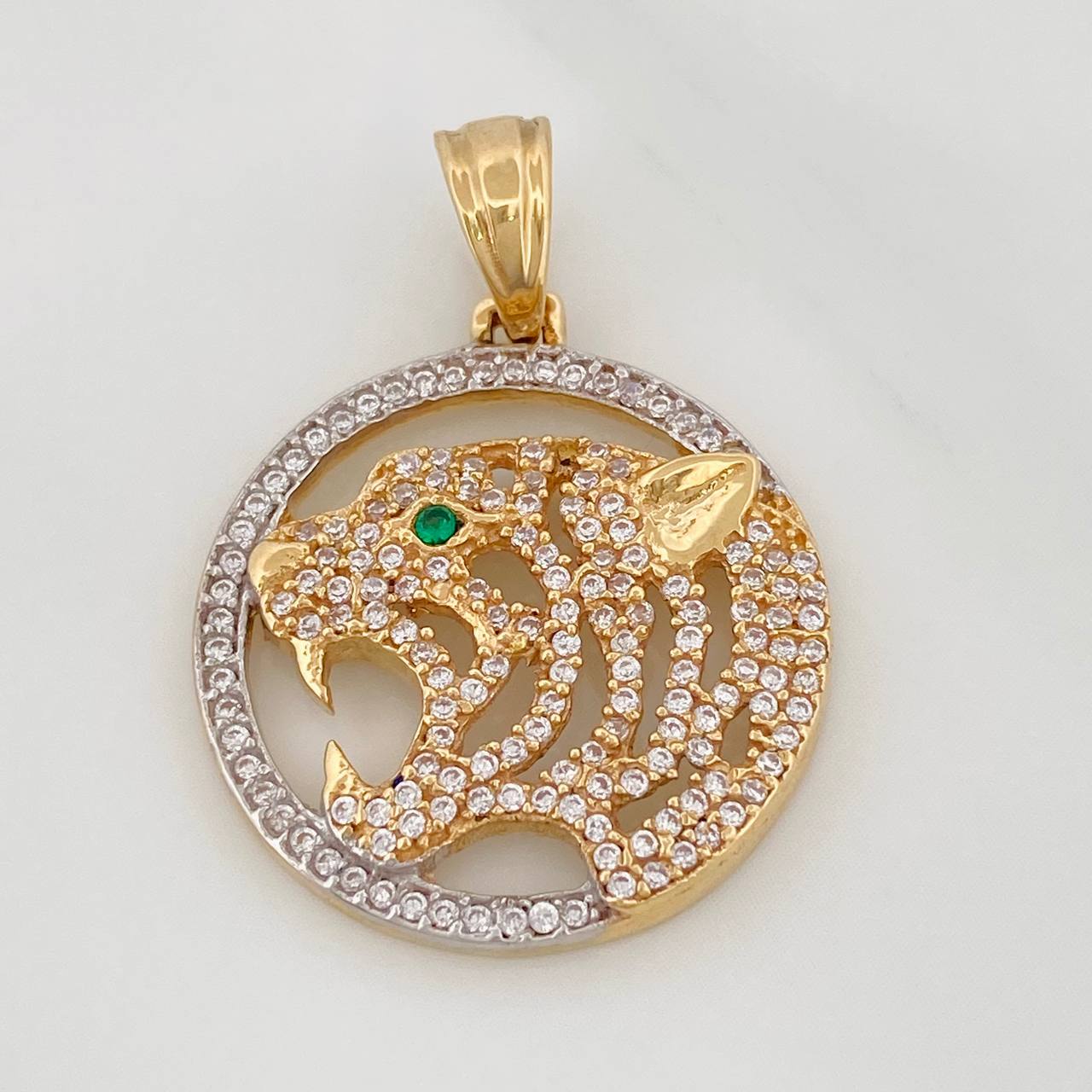 Dije Tigre Placa Circular 5.1gr / 3.2cm / Dos Oros Amarillo Blanco 18K