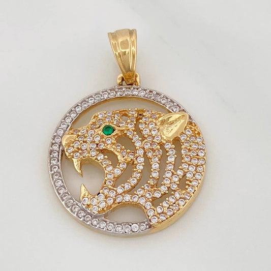 Dije Tigre Placa Circular 5.1gr / 3.2cm / Dos Oros Amarillo Blanco 18K $
