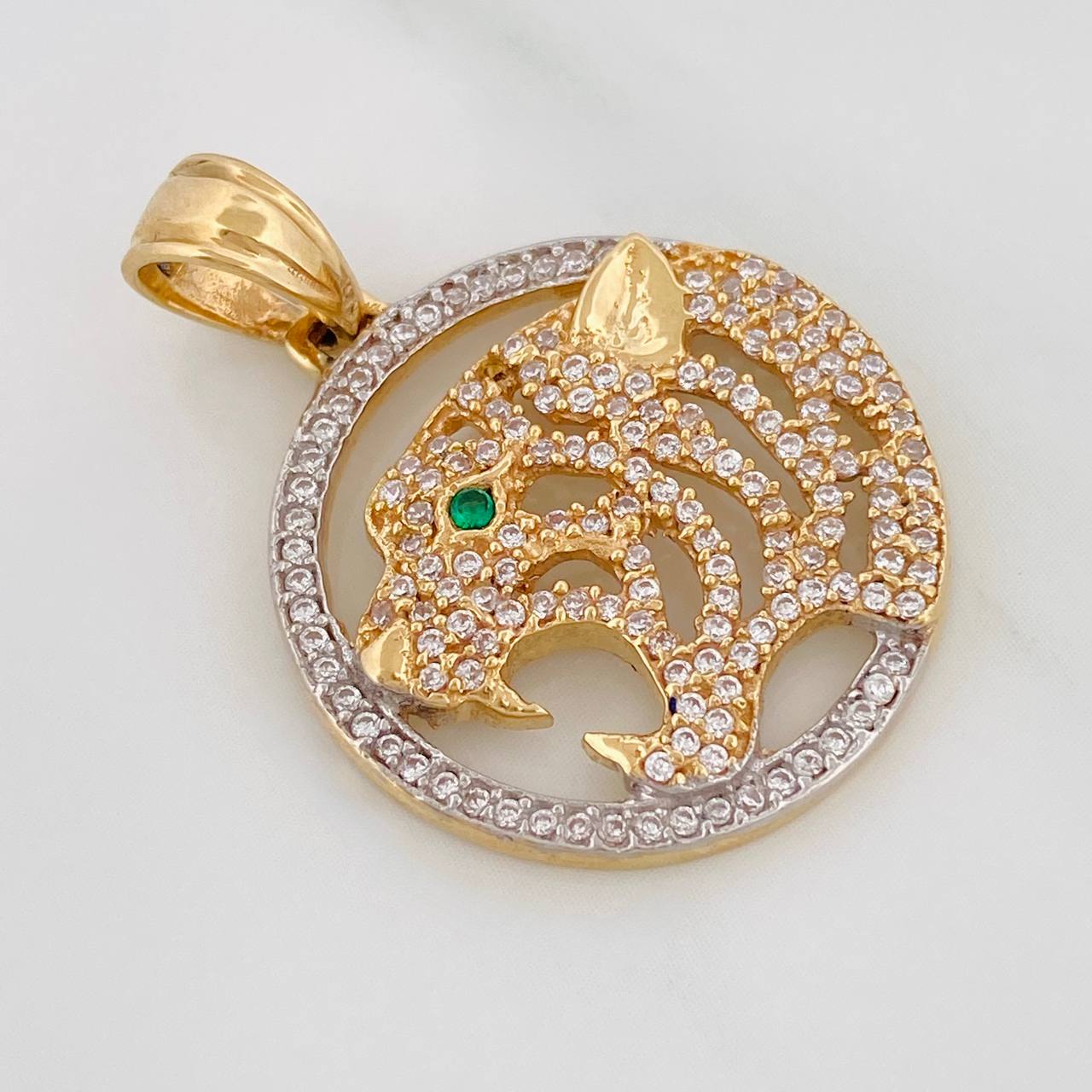 Dije Tigre Placa Circular 5.1gr / 3.2cm / Dos Oros Amarillo Blanco 18K