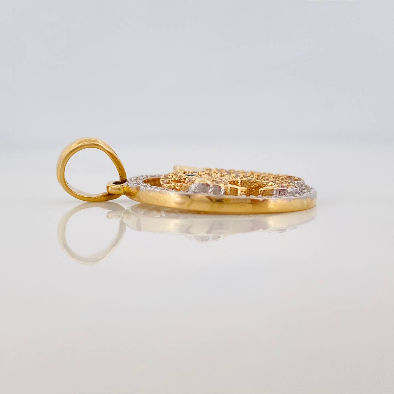 Dije Tigre Placa Circular 5.1gr / 3.2cm / Dos Oros Amarillo Blanco 18K