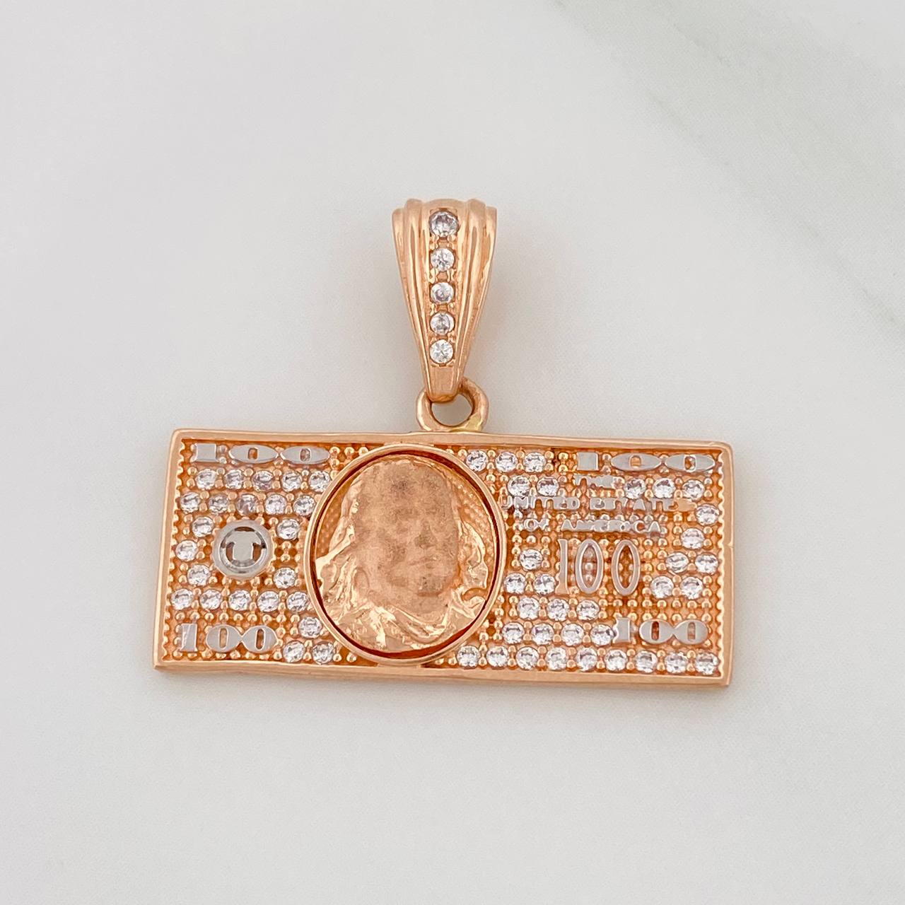 Dije 100 Dolares 3.5gr / 2.1cm /Dos Oros Blanco Rosa 18K $