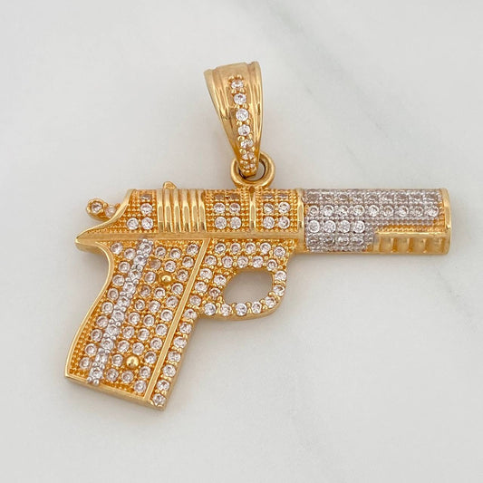 Dije Pistola 5.2gr / 3cm / Dos Oros Amarillo Blanco 18K