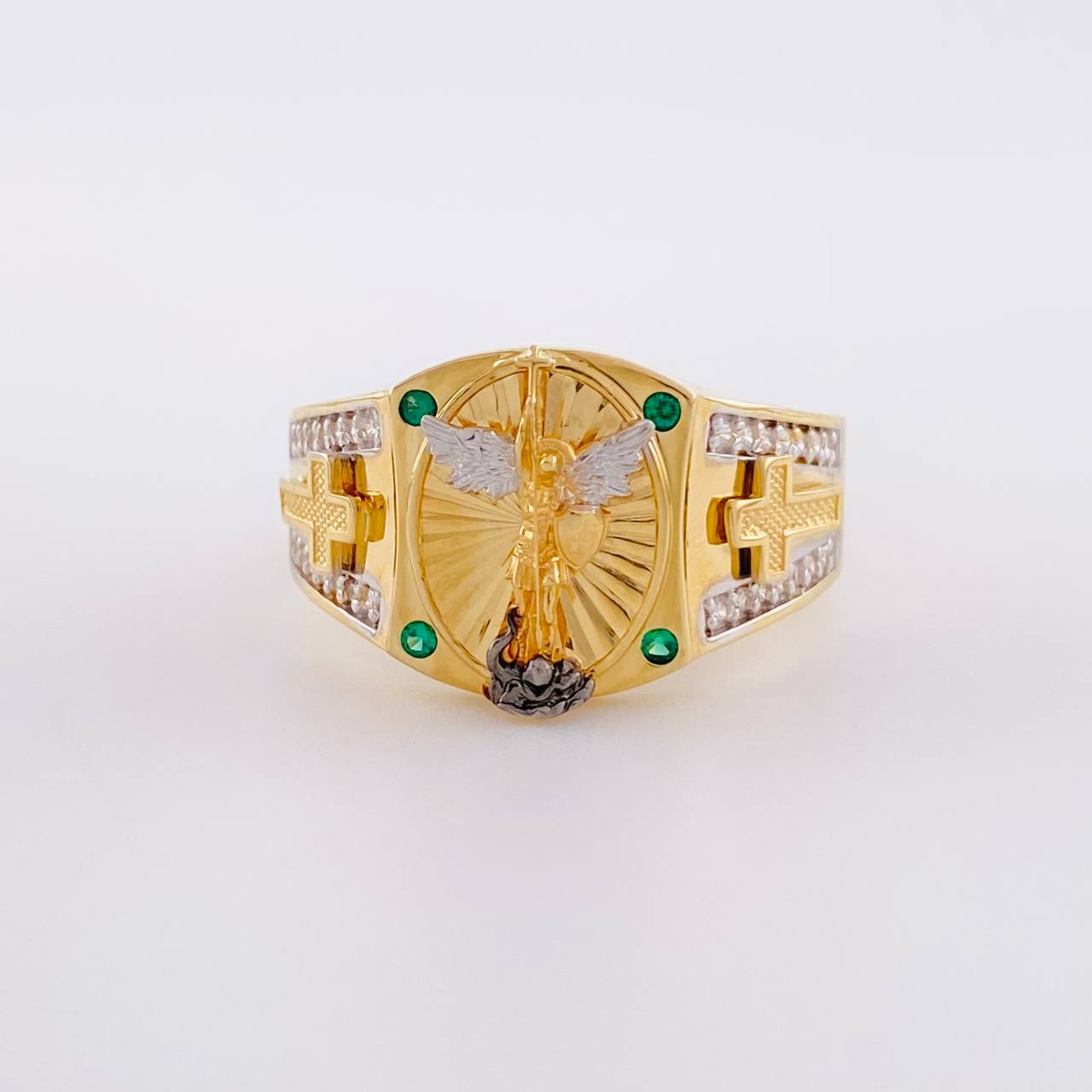 Anillo Arcangel San Miguel 6.25g / T11 1/4 Dos Oros Amarillo Blanco 18K