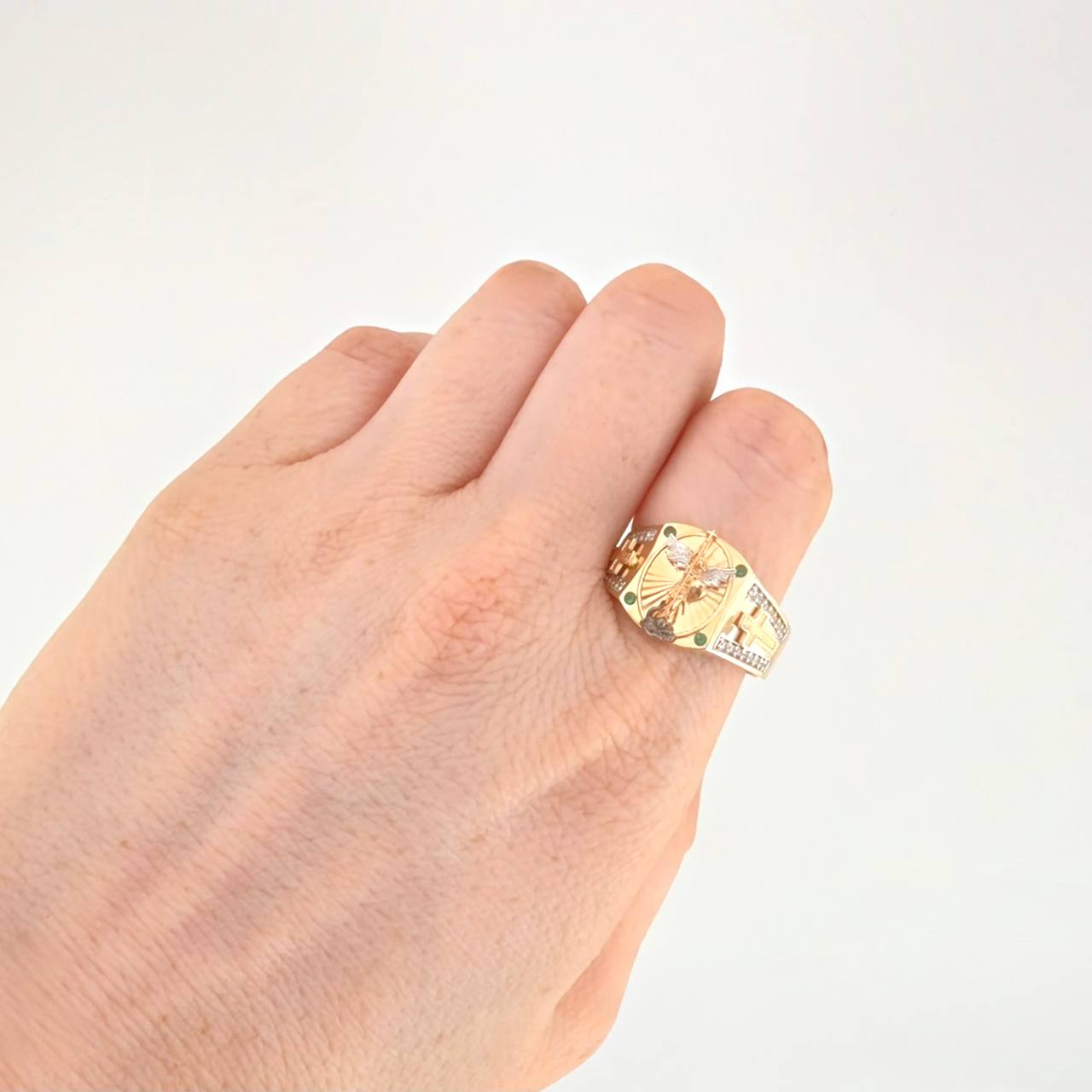 Anillo Arcangel San Miguel 6.25g / T11 1/4 Dos Oros Amarillo Blanco 18K
