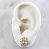 Set Cuadro Tupido Corona - Topos 0.9cm - Dije 1.5cm 4.35gr Circones Blancos  Oro 18K ©