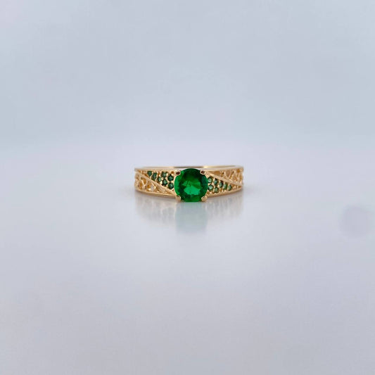 Anillo Solitario Cruzado 2.65gr / T5 / Circones Verdes  Oro Amarillo 18K $