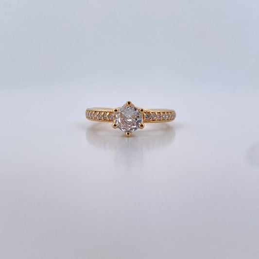 Anillo Solitario Corona 2.75gr / T6 3/4 / Circones Blancos Oro Amarillo 18K $