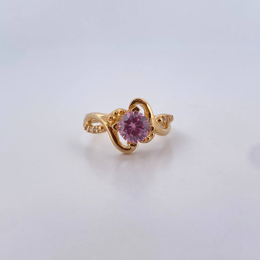 Anillo Solitario Corazon Cruzado 4.05gr / T5 3/4 / Circones Blancos} Rosado Oro Amarillo 18K $