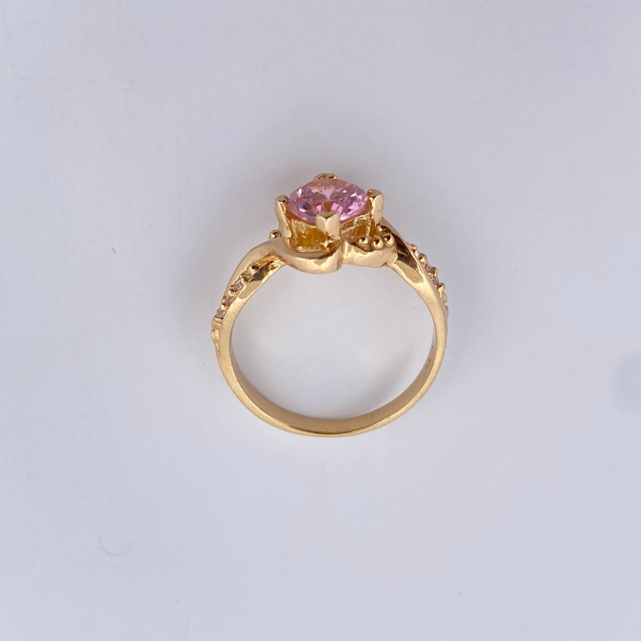 Anillo Solitario Corazon Cruzado 4.05gr / T5 3/4 / Circones Blancos} Rosado Oro Amarillo 18K $