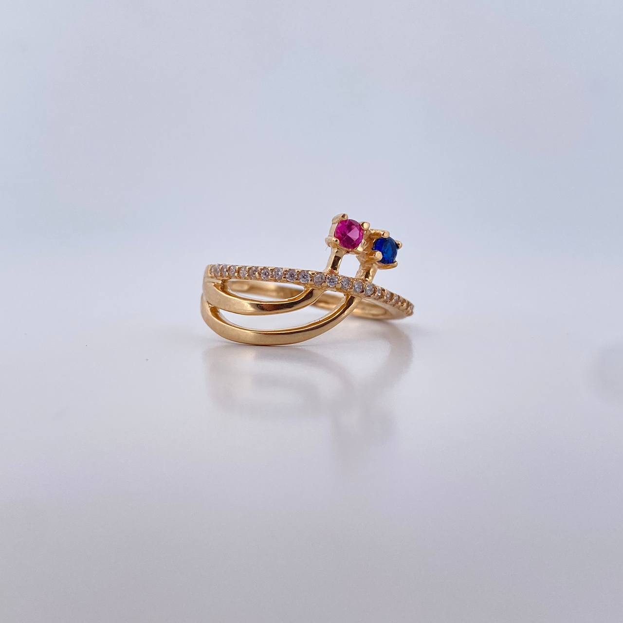 Anillo Lineas 2.5gr / T6 1/2 / Circones Blancos Fucsia Azul Oro Amarillo 18K $