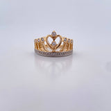 Anillo Corona Corazon 4.35gr / T7 1/4 / Circones Blancos Dos Oros Amarillo Blanco 18K $