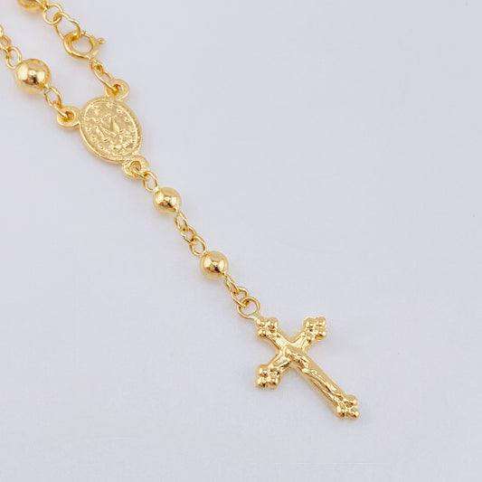 Tobillera Denario Virgen Milagrosa Cruz Cristo 4 g / 27 cm / 4 mm - 3 mm Oro Amarillo 18K