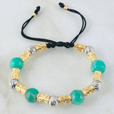 Pulsera Negra Esmeralda Lunas Figuerinas 2.5gr / Dos Oros Amarillo Blanco 18K *