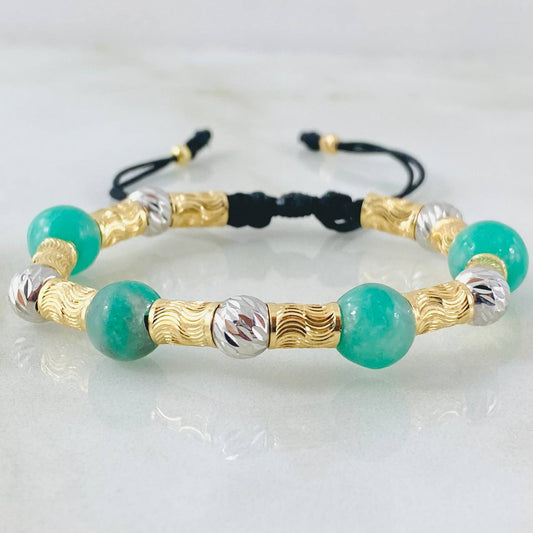 Pulsera Negra Esmeralda Lunas Figuerinas 2.5gr / Dos Oros Amarillo Blanco 18K *