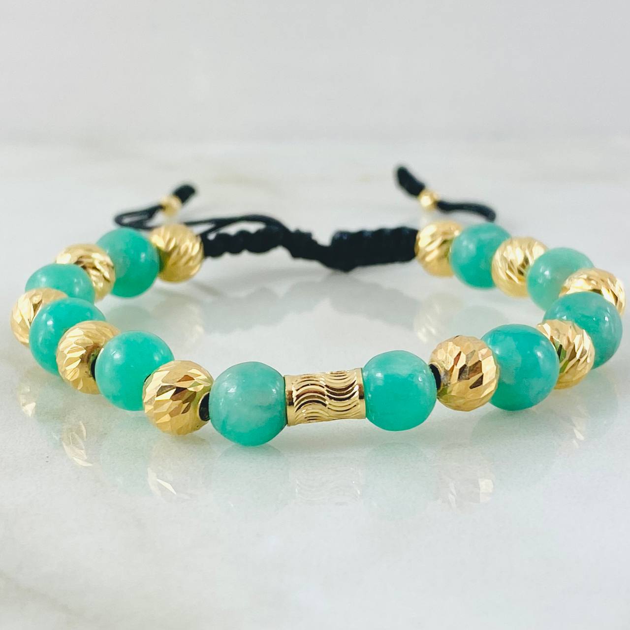 Pulsera Negra Esmeralda Segmentos Rayado 2.8gr / Oro Amarillo 18K *