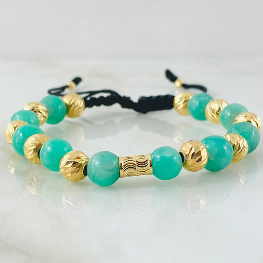 Pulsera Negra Esmeralda Segmentos Rayado 2.8gr / Oro Amarillo 18K *