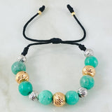Pulsera Negra Esmeralda Esferas Singulares 2.1gr / Dos Oros Amarillo Blanco 18K *