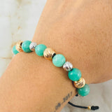 Pulsera Negra Esmeralda Esferas Singulares 2.1gr / Dos Oros Amarillo Blanco 18K *