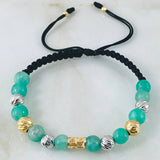 Pulsera Negra Esmeralda Centro Liminito 1.6gr / Dos Oros Amarillo Blanco 18K *