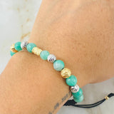 Pulsera Negra Esmeralda Centro Liminito 1.6gr / Dos Oros Amarillo Blanco 18K *