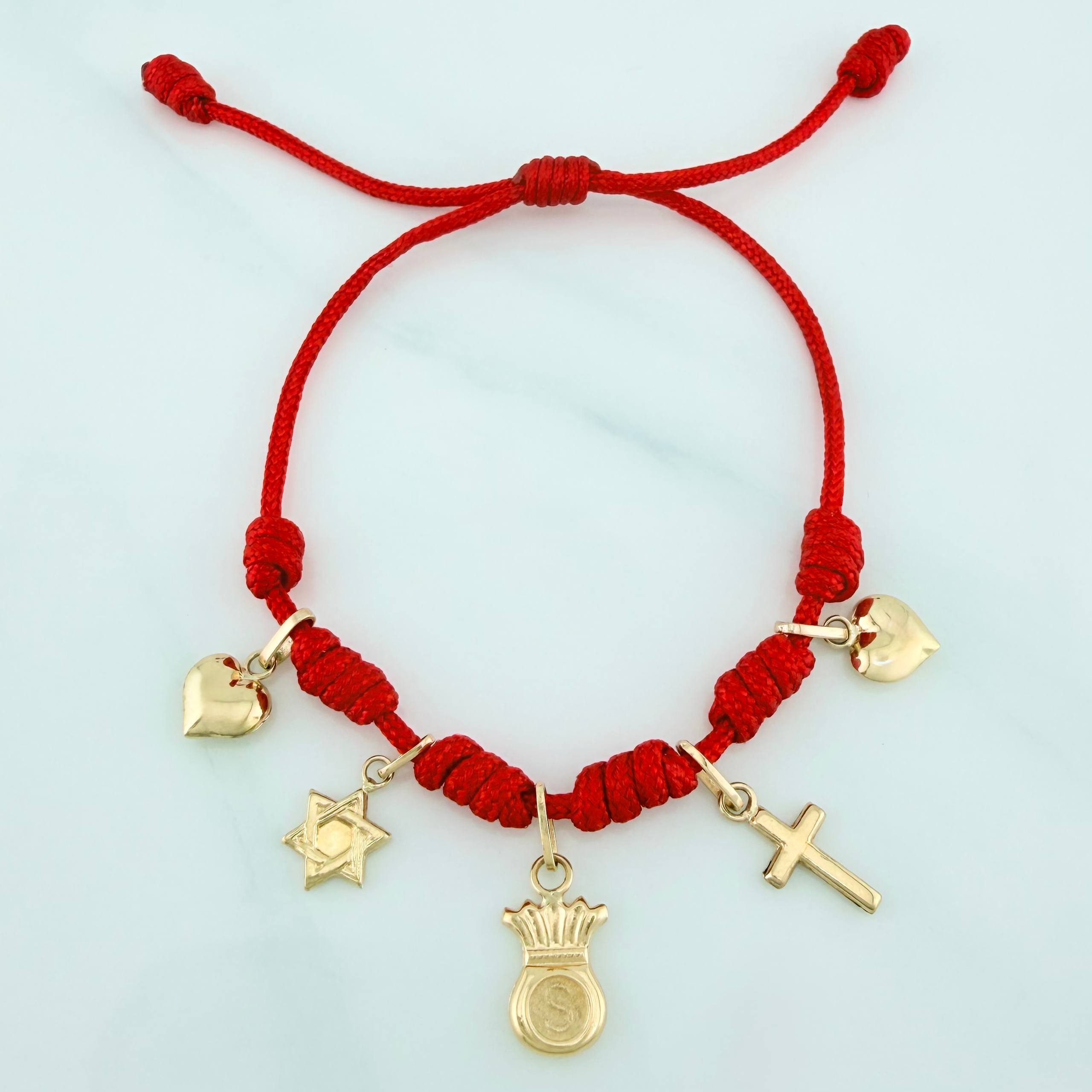 Pulsera Tejida Roja Siete Nudos Oro Amarillo 18K
