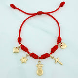 Pulsera Tejida Roja Siete Nudo Oro Amarillo 18K