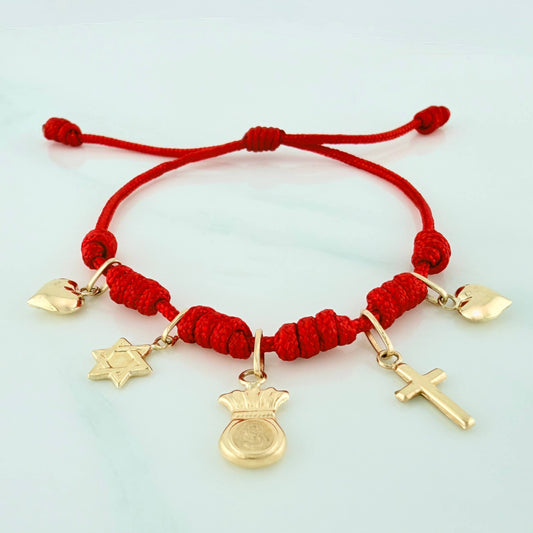 Pulsera Tejida Roja Siete Nudo Oro Amarillo 18K