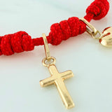 Pulsera Tejida Roja Siete Nudos Oro Amarillo 18K