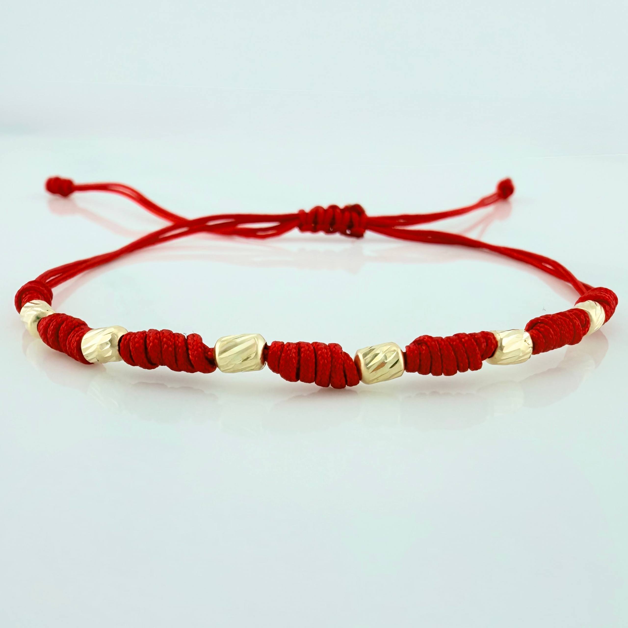 Pulsera Tejida Roja Siete Nudos Oro Amarillo 18K