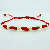 Pulsera Tejida Roja Siete Nudos Oro Amarillo 18K