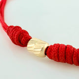 Pulsera Tejida Roja Siete Nudos Oro Amarillo 18K