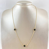 Cadena Espiga Trebol VCyA 4.6gr / 50cm / 1mm Resina Negra Borde Punteado Oro Amarillo 18K