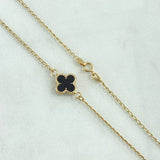 Cadena Espiga Trebol VCyA 4.6gr / 50cm / 1mm Resina Negra Borde Punteado Oro Amarillo 18K