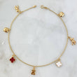 Tobillera Espiga 3.8gr / 25cm / 1.3mm "Corazones-Osos-Treboles-Oso TS" Reseina Blanca Roja Oro Amarillo 18K