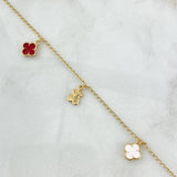 Tobillera Espiga 3.8gr / 25cm / 1.3mm "Corazones-Osos-Treboles-Oso TS" Reseina Blanca Roja Oro Amarillo 18K