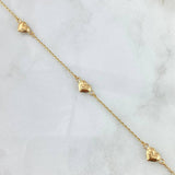 Tobillera Espiga Corazones 2.75gr / 25cm / 1.3mm Troquelado Liso Oro Amarillo 18K