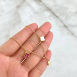 Tobillera Espiga 3.8gr / 25cm / 1.3mm "Corazones-Osos-Treboles-Oso TS" Reseina Blanca Roja Oro Amarillo 18K