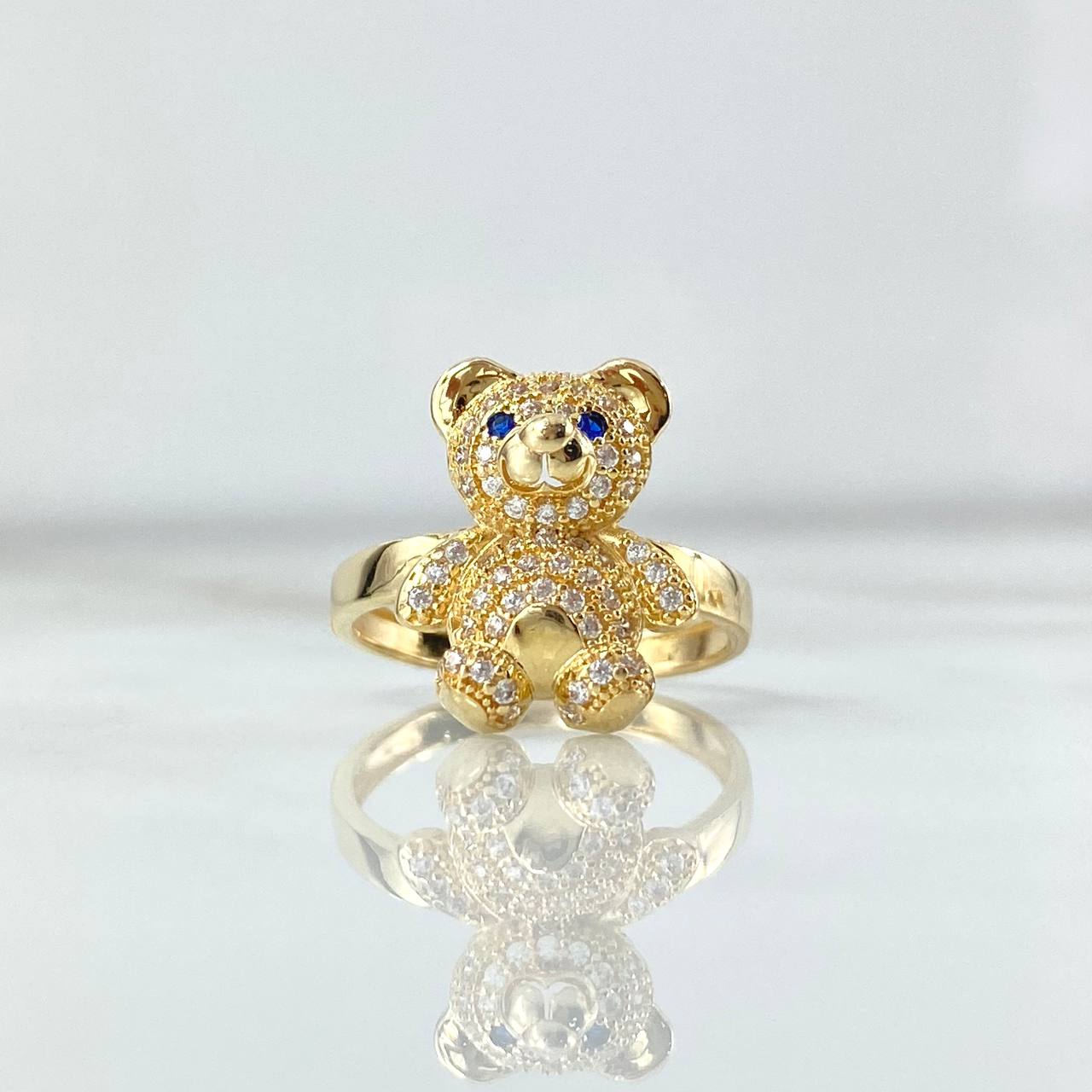 Anillo Oso Basteado 3.5gr / T6 3/4 / Circones Blancos Y Azules Oro Amarillo 18K
