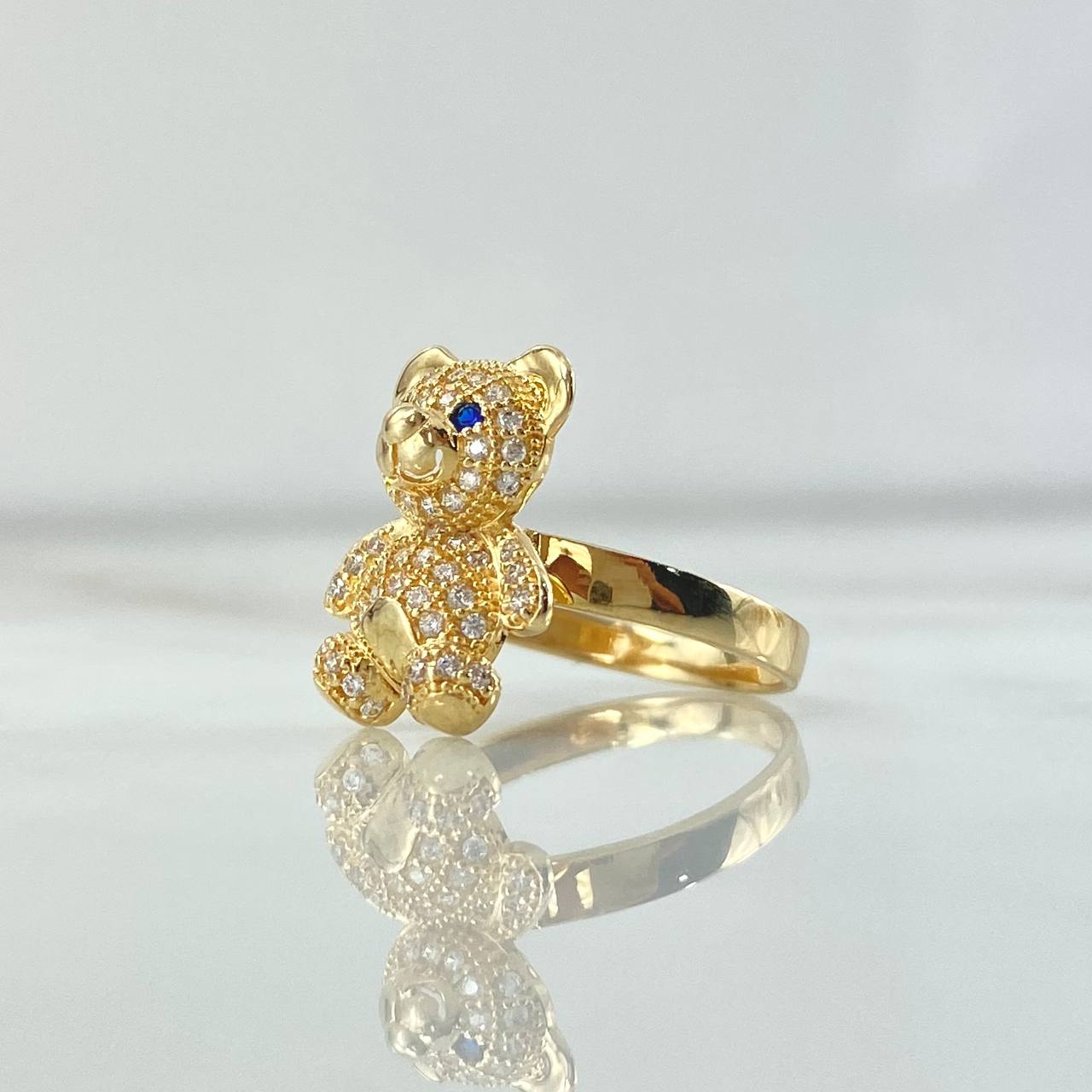Anillo Oso Basteado 3.5gr / T6 3/4 / Circones Blancos Y Azules Oro Amarillo 18K