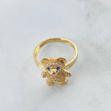 Anillo Oso Basteado 3.5gr / T6 3/4 / Circones Blancos Y Azules Oro Amarillo 18K