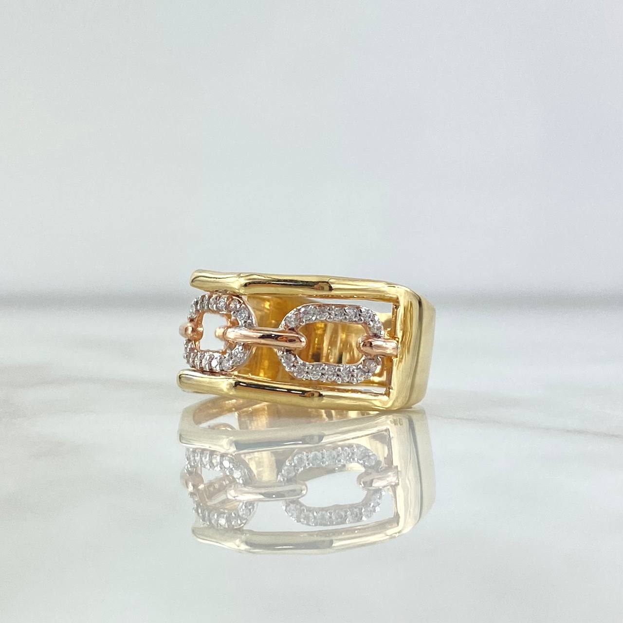 Anillo Triple Cajon Horizontal 5.5gr / T7 1/4 / Circones Blancos Dos Oros Amarillo Rosa 18K