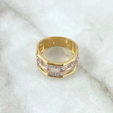 Anillo Triple Cajon Horizontal 5.5gr / T7 1/4 / Circones Blancos Dos Oros Amarillo Rosa 18K