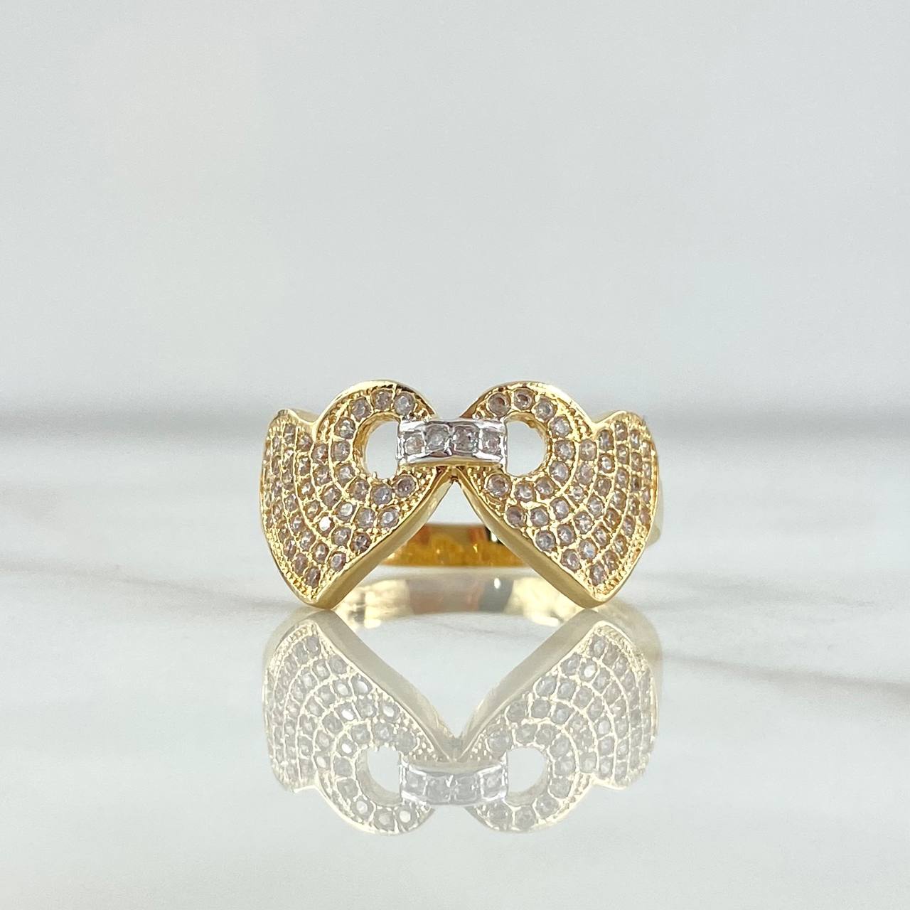 Anillo Doble Corazón Enlazado 3.8gr / T6 3/4 / Circones Blancos Oro Amarillo 18K
