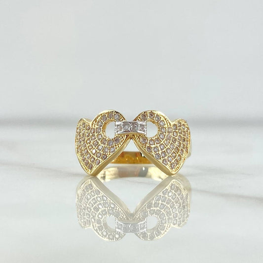 Anillo Doble Corazón Enlazado 3.8gr / T6 3/4 / Circones Blancos Oro Amarillo 18K