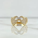 Anillo Doble Corazón Enlazado 3.8gr / T6 3/4 / Circones Blancos Oro Amarillo 18K