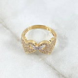 Anillo Doble Corazón Enlazado 3.8gr / T6 3/4 / Circones Blancos Oro Amarillo 18K