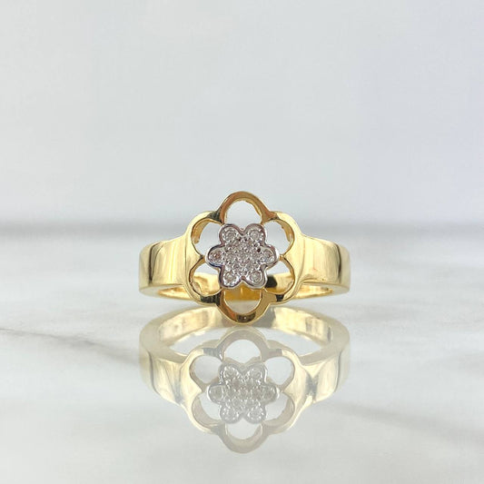 Anillo Doble Flor 4.25gr / T7 1/2 / Circones Blancos Oro Amarillo 18K