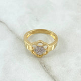 Anillo Doble Flor 4.25gr / T7 1/2 / Circones Blancos Oro Amarillo 18K