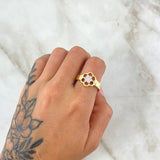 Anillo Doble Flor 4.25gr / T7 1/2 / Circones Blancos Oro Amarillo 18K
