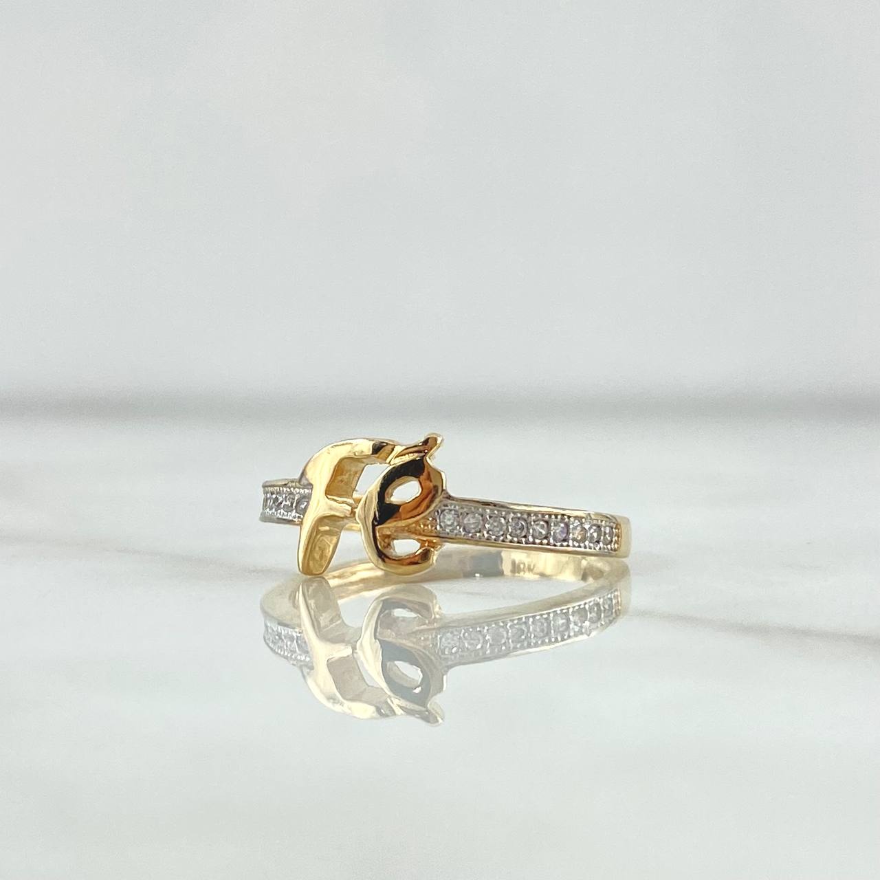 Anillo Fe 2.15gr / T6 3/4 / Circones Blancos Oro Amarillo 18K